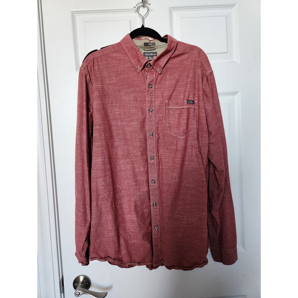 Eddie Bauer red heather classic fit long sleeve button front shirt size TXL